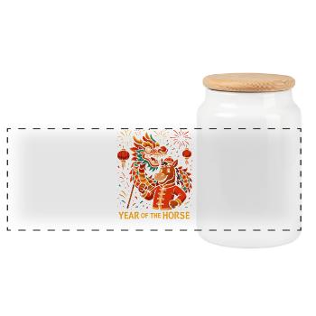 Year of the Horse 2026 – Chinese New Year for K - Panoramic Cookie Jar with Wooden Lid - white - Front