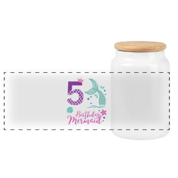 Birthday Mermaid – 5 Jahre Design - Panorama Keksdose mit Holzdeckel - Weiß - Vorne