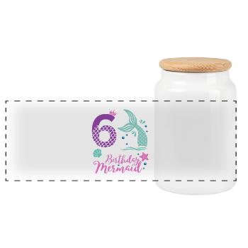 Birthday Mermaid – 6 Jahre Design - Panorama Keksdose mit Holzdeckel - Weiß - Vorne