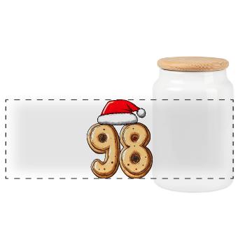 98 Number Biscuit Christmas - Panoramic Cookie Jar with Wooden Lid - white - Front