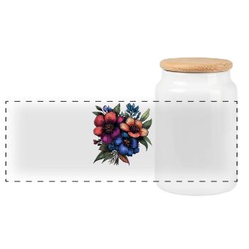 Colorful Flower Blossom Neon Palette - Panoramic Cookie Jar with Wooden Lid - white - Front