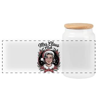 Mrs Claus Club, Santa Claus Shirt, 2025 - Panoramic Cookie Jar with Wooden Lid - white - Front