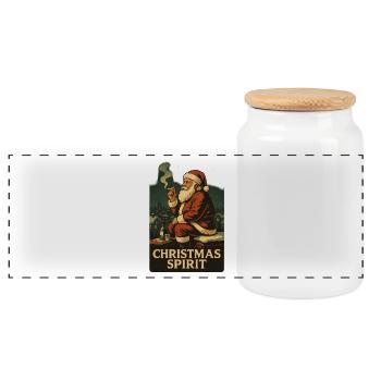 christmas spirit - Panoramic Cookie Jar with Wooden Lid - white - Front