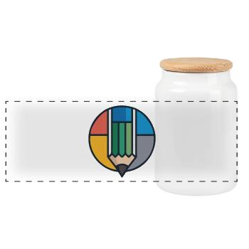 Farbrad-Bleistift-Symbol - Panorama Keksdose mit Holzdeckel - Weiß - Vorne