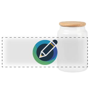 Abstraktes Bleistift-Emblem im Kreis - Panorama Keksdose mit Holzdeckel - Weiß - Vorne