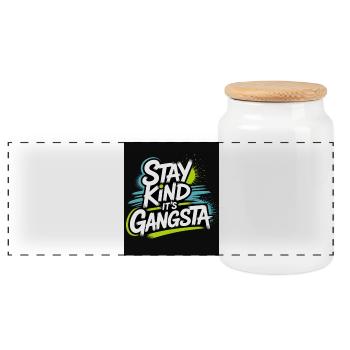 Stay Kind It's Gangsta - Panorama Keksdose mit Holzdeckel - Weiß - Vorne