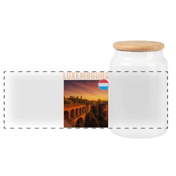 Luxemburg - Panorama Keksdose mit Holzdeckel - Weiß - Vorne