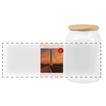 Podgorica Montenegro - Panoramic Cookie Jar with Wooden Lid - white - Front