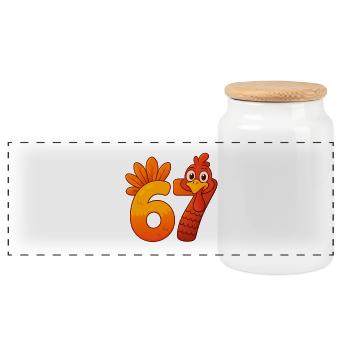 Funny Six Seven 6 7 Meme Thanksgiving - Panoramic Cookie Jar with Wooden Lid - white - Front