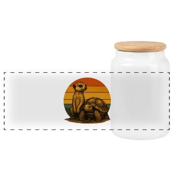 Erdmännchen Schildkröte Retro Tierfreunde - Panorama Keksdose mit Holzdeckel - Weiß - Vorne