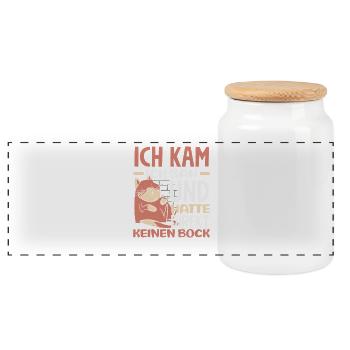 Funny Cat No Motivation Saying - Panoramic Cookie Jar with Wooden Lid - white - Front