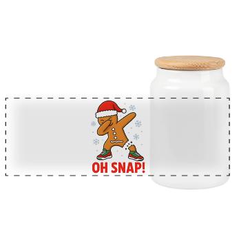 Dabbing Gingerbread Man Oh Snap! Xmas Design - Panoramic Cookie Jar with Wooden Lid - white - Front