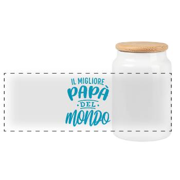 Bester Papa der Welt (ital.)– Turquoise Lettering - Panorama Keksdose mit Holzdeckel - Weiß - Vorne
