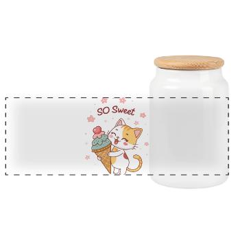 Gourmet-Katze mit So Sweet-Kegel - Panorama Keksdose mit Holzdeckel - Weiß - Vorne