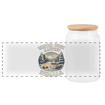 Winter ohne Kaffee? Niemals. - Panorama Keksdose mit Holzdeckel - Weiß - Vorne