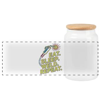 Soudeur Manger Dormir Souder Répéter Métallurgie en acier - Boîte à biscuits avec couvercle en bois - blanc - Devant