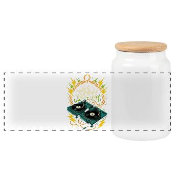 Turntables DJ, Graffiti Style, Rave Music - Panoramic Cookie Jar with Wooden Lid - white - Front
