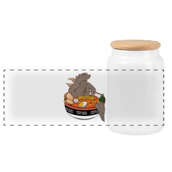 Tee épique de design de dinosaure de roche Ramen Monster Bowl - Boîte à biscuits avec couvercle en bois - blanc - Devant