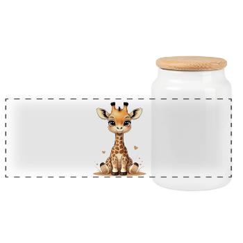 Kuschelige Giraffenbaby Herzfreunde - Panorama Keksdose mit Holzdeckel - Weiß - Vorne