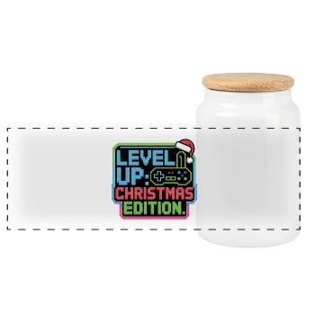 Montez de niveau pour Noël - Cadeau Pixel Gamer - Boîte à biscuits avec couvercle en bois - blanc - Devant
