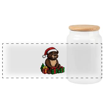 Cadeaux de Noël Bear - Boîte à biscuits avec couvercle en bois - blanc - Devant
