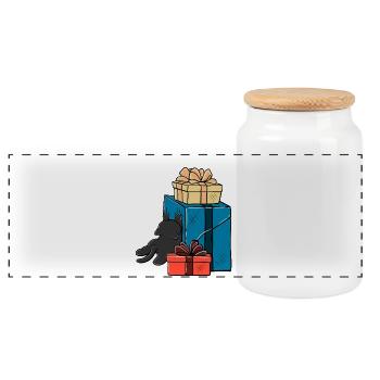 Gift chaos cat - Panoramic Cookie Jar with Wooden Lid - white - Front