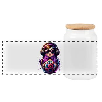 Russian Matryoshka Music Russia Russian - Panoramic Cookie Jar with Wooden Lid - white - Front