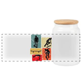Skateboard Silhouettes Collage - Panoramic Cookie Jar with Wooden Lid - white - Front