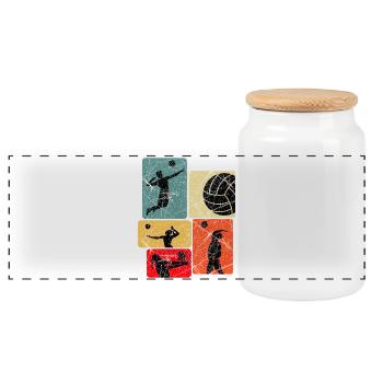Volleyball Silhouettes Retro Color Blocks - Panoramic Cookie Jar with Wooden Lid - white - Front