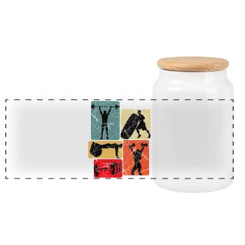 Power blocks: Fitness silhouettes - Panoramic Cookie Jar with Wooden Lid - white - Front