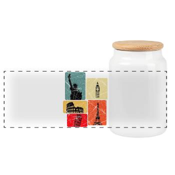 Cosmopolitan Retro Icons Collage - Panoramic Cookie Jar with Wooden Lid - white - Front