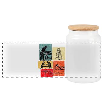 Workshop Collage Building Crafts - Panoramic Cookie Jar with Wooden Lid - white - Front