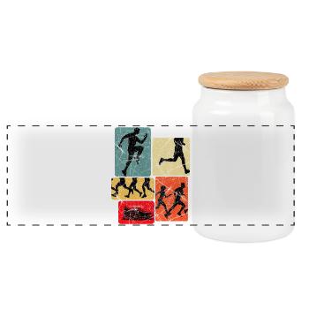 Mosaïque des silhouettes de la joie courante - Boîte à biscuits avec couvercle en bois - blanc - Devant