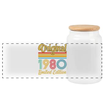 Anniversaire 1980 Original Vintage Rétro Cadeau - Boîte à biscuits avec couvercle en bois - blanc - Devant