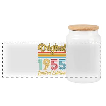 Anniversaire 1955 Original Vintage Rétro Cadeau - Boîte à biscuits avec couvercle en bois - blanc - Devant