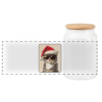 Cool Cat with Sunglasses Santa Hat - Panoramic Cookie Jar with Wooden Lid - white - Front