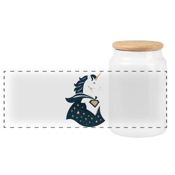 Unicorn with cape, magic in the heart - Panoramic Cookie Jar with Wooden Lid - white - Front