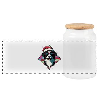 Santa's dog with sunglasses - Panoramic Cookie Jar with Wooden Lid - white - Front