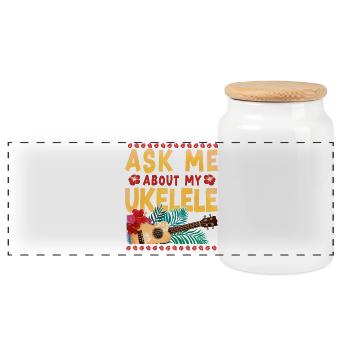 Hawaiian Ukulele Uke Ask Me About - Panorama Keksdose mit Holzdeckel - Weiß - Vorne