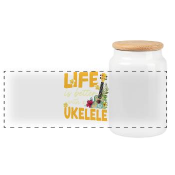 Hawaiian Ukulele Uke Life Is - Panoramic Cookie Jar with Wooden Lid - white - Front