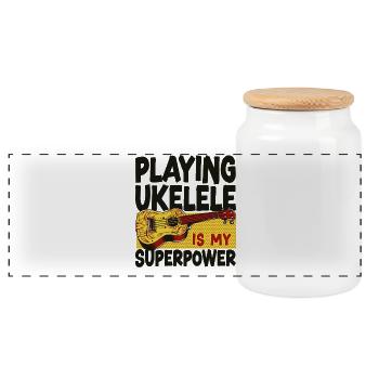 Hawaiian Ukulele Uke Playing - Panoramic Cookie Jar with Wooden Lid - white - Front