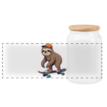Skateur de dessin animé drôle de paresseux patinant sur skateboard - Boîte à biscuits avec couvercle en bois - blanc - Devant