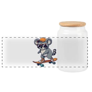 Lustiger Koala, der auf Skateboard skatet, Cartoon-Skater - Panorama Keksdose mit Holzdeckel - Weiß - Vorne