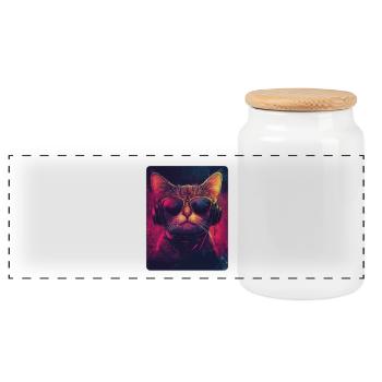 Chat DJ cool avec des lunettes de soleil - Boîte à biscuits avec couvercle en bois - blanc - Devant