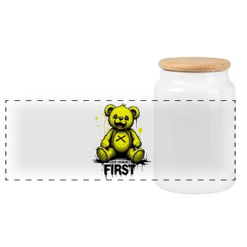 Aime-toi d’abord Teddy Bear Graffiti - Boîte à biscuits avec couvercle en bois - blanc - Devant