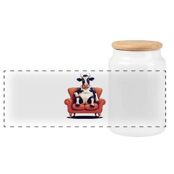 Kuh auf Sofa Cartoon - Panorama Keksdose mit Holzdeckel - Weiß - Vorne