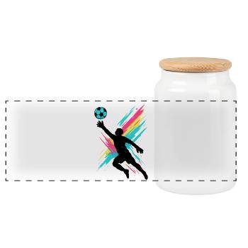 Bunter Fußball Knall, Street Soccer Art - Panorama Keksdose mit Holzdeckel - Weiß - Vorne