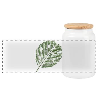 Leaf Print - Alder - Panoramic Cookie Jar with Wooden Lid - white - Front
