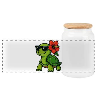 Sonnenschildkröte mit Hibiskus - Panorama Keksdose mit Holzdeckel - Weiß - Vorne