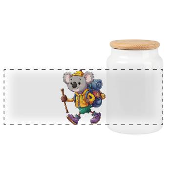 Cute Koala Hiking Camping Adventure Backpacker - Panoramic Cookie Jar with Wooden Lid - white - Front